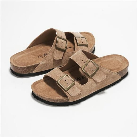 Womens Leather Flat Sandals Open Toe Slides Arch Support Summer Beach Shoes - Picture 6 of 7